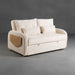 Beige sofa with wooden armrest on a green background
