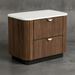 Wooden cabinet with white countertop on a gray background