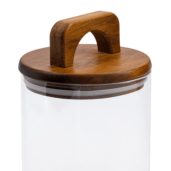Melan Glass Canister W/Acacia Lid-880ml - Setinone.ae