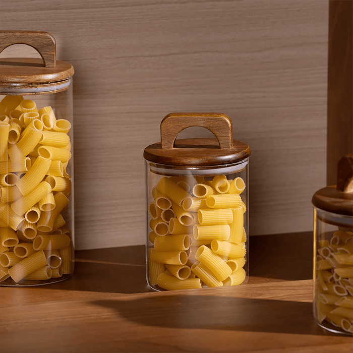 Melan Glass Canister W/Acacia Lid-880ml - Setinone.ae