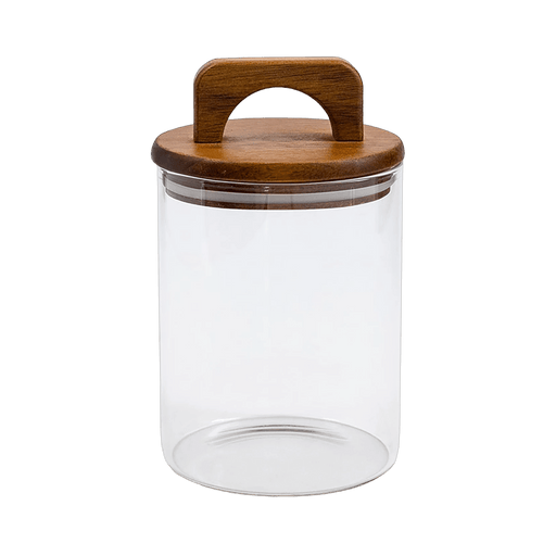 Melan Glass Canister W/Acacia Lid-880ml - Setinone.ae