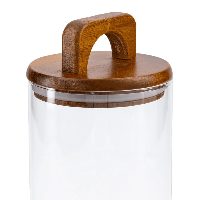 Melan Glass Canister W/Acacia Lid-1100ml - Setinone.ae