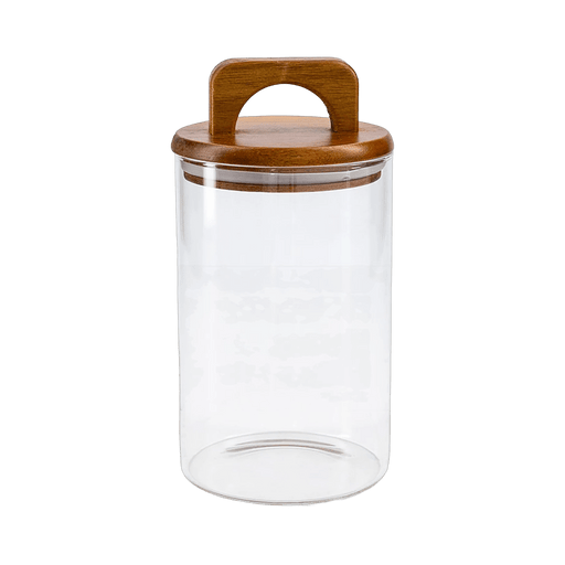 Melan Glass Canister W/Acacia Lid-1100ml - Setinone.ae