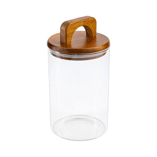 Melan Glass Canister W/Acacia Lid-1100ml - Setinone.ae