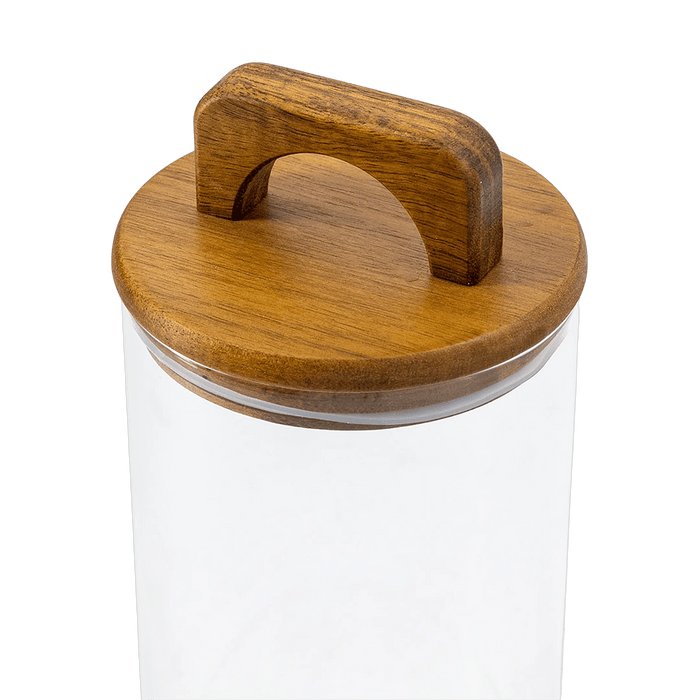 Melan Glass Canister W/Acacia Lid-1400ml - Setinone.ae