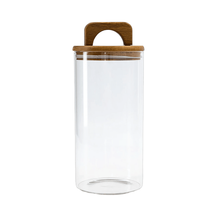 Melan Glass Canister W/Acacia Lid-1400ml - Setinone.ae