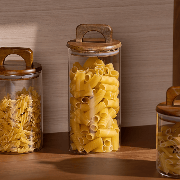 Melan Glass Canister W/Acacia Lid-1400ml - Setinone.ae