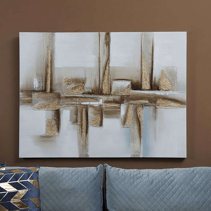 Aaina Canvas Art - Gold White Pan Home