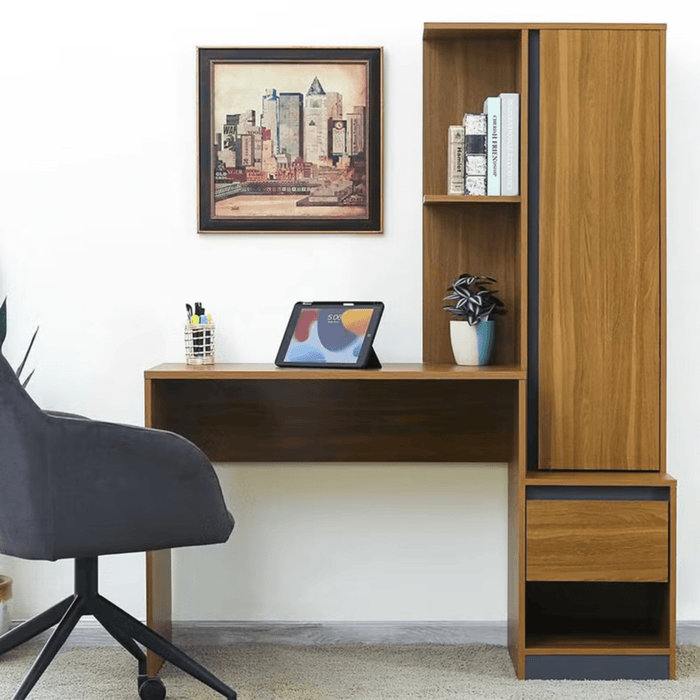 Adapt Writing Desk With Shelves Tall Cabinet - Brown