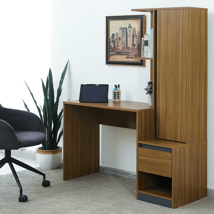 Adapt Writing Desk With Shelves Tall Cabinet - Brown