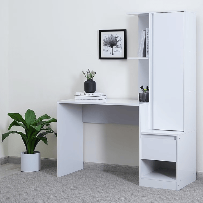 Adapt Writing Desk With Shelves Tall Cabinet - White