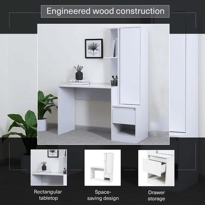 Adapt Writing Desk With Shelves Tall Cabinet - White