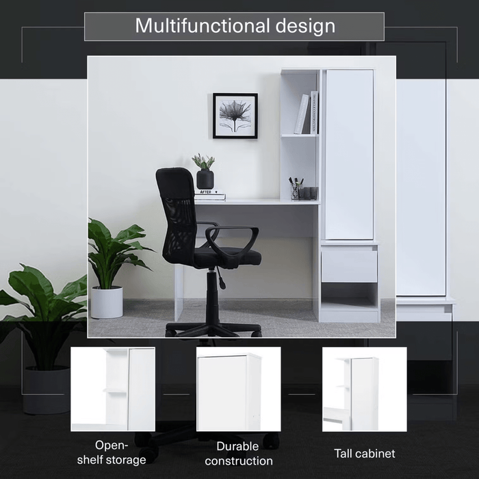 Adapt Writing Desk With Shelves Tall Cabinet - White