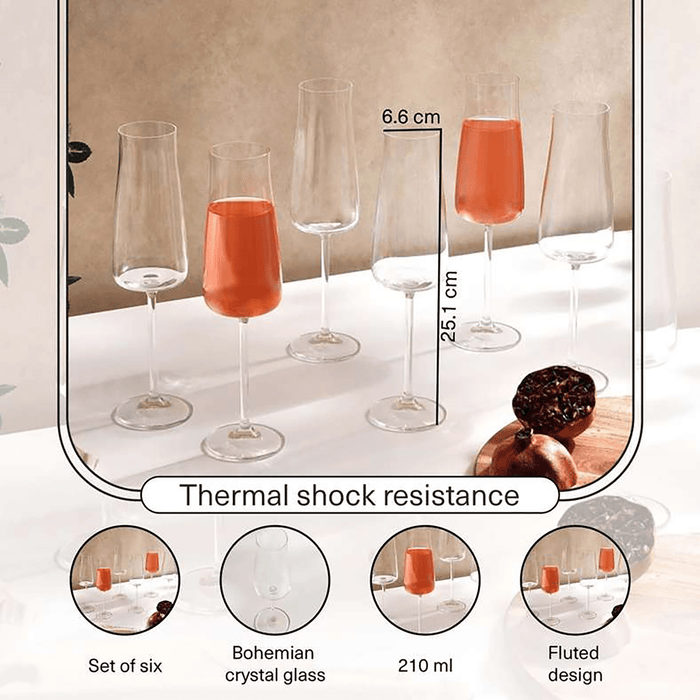 Alex 6-Piece Flute Crystal Glass Set 210Ml -Clear