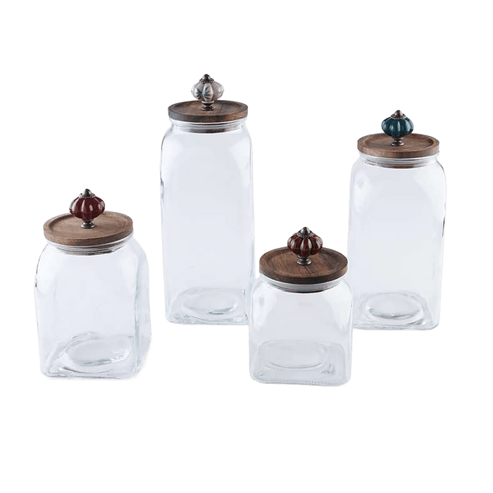 Amaya 4-Piece Glass Canister With Wooden Lid - Clear