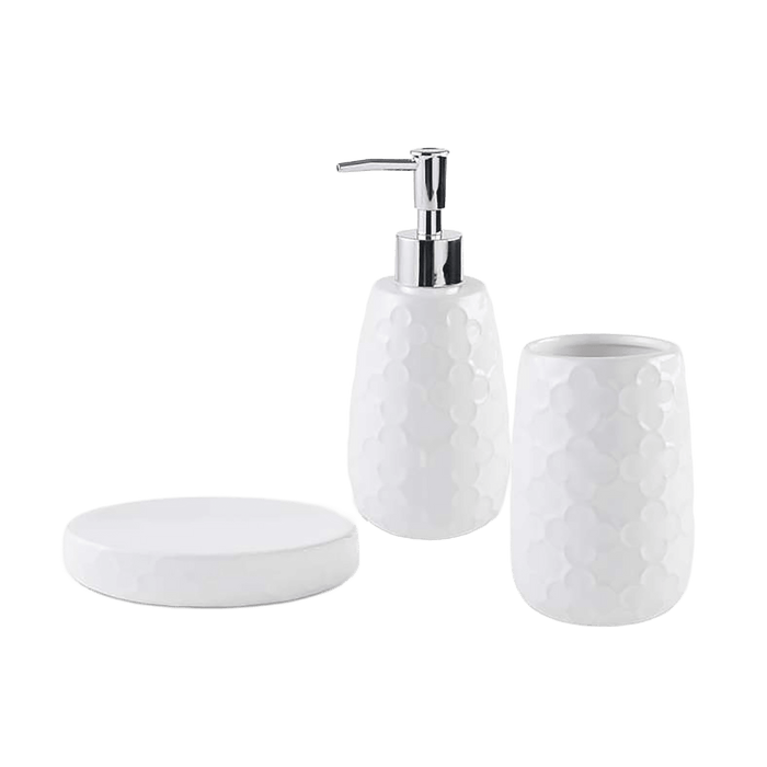 Arabesque 3-Piece Ceramic Bathroom Accessories Set - White