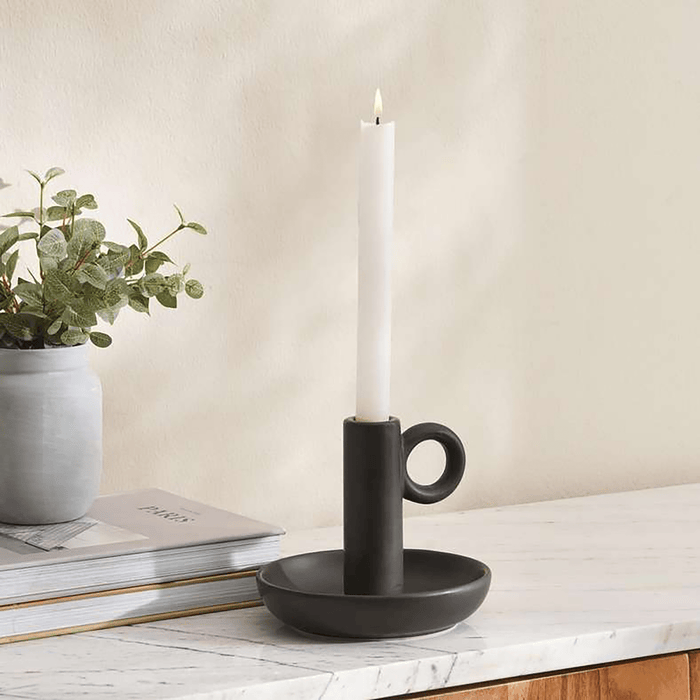 Austin Ceramic Taper Candle Holder - Black Pan Home