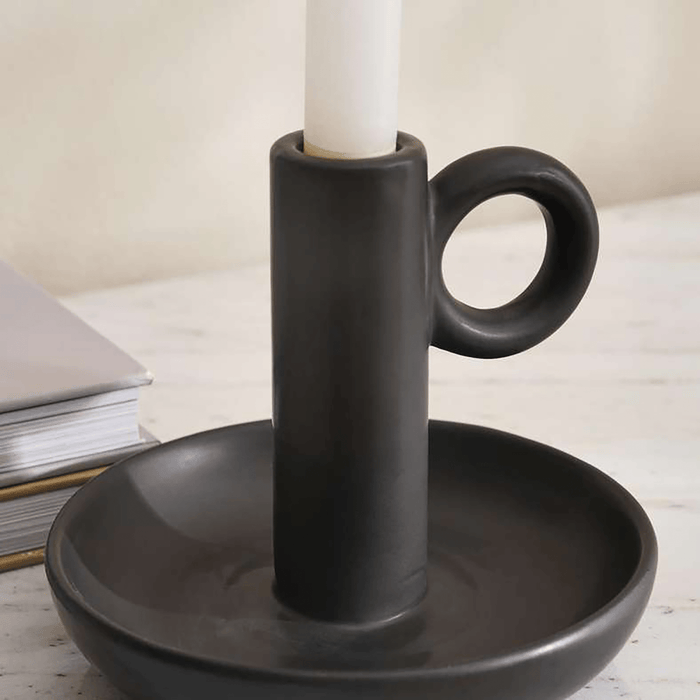 Austin Ceramic Taper Candle Holder - Black Pan Home