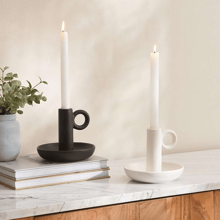 Austin Ceramic Taper Candle Holder - Black Pan Home