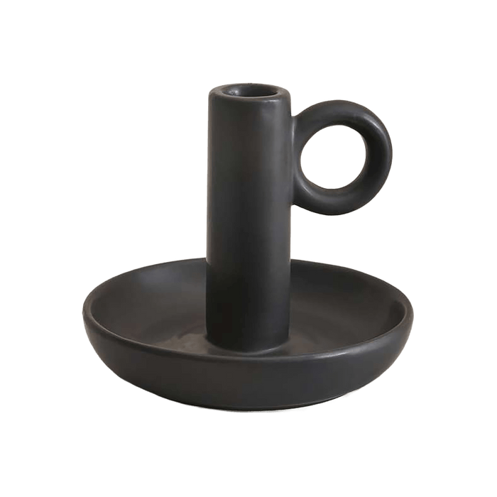 Austin Ceramic Taper Candle Holder - Black Pan Home