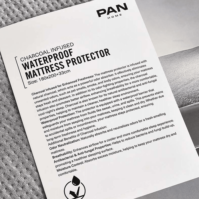 Charcoal Infused Waterproof Mattress Protector 160X200+33cm - Grey Pan Home
