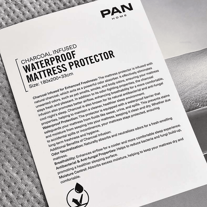 Charcoal Infused Waterproof Mattress Protector 200X200+33cm - Grey Pan Home