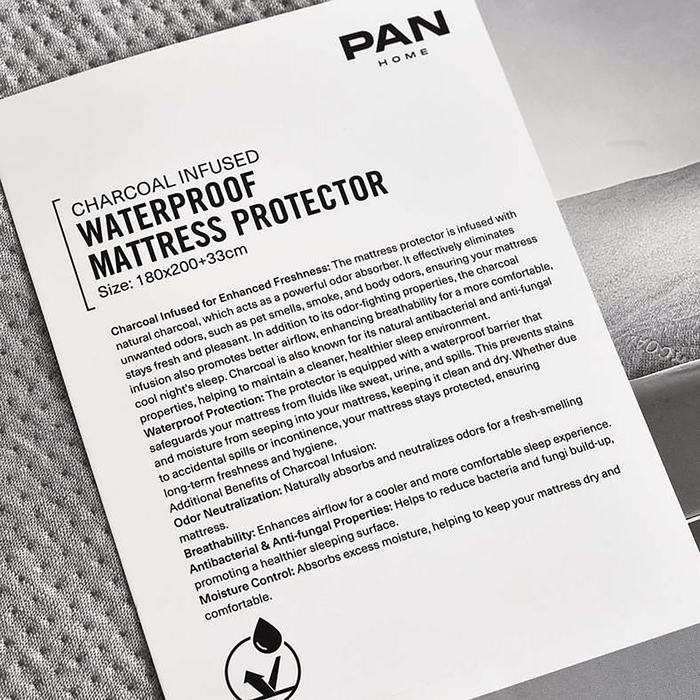 Charcoal Infused Waterproof Mattress Protector 90X200+33cm - Grey Pan Home