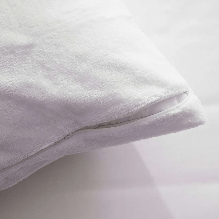 Coral Fleece Waterproof Pillow Protector -White