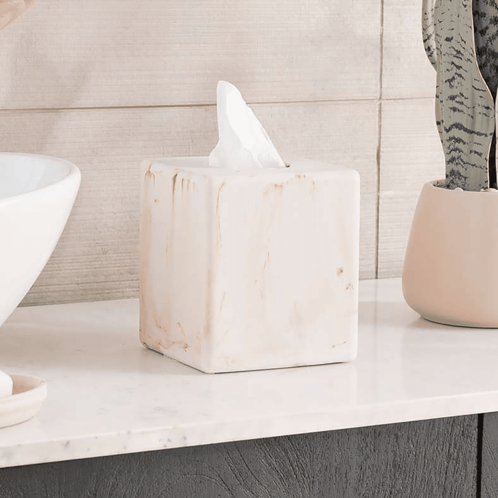 Coral Resin Tissue Box - Off White