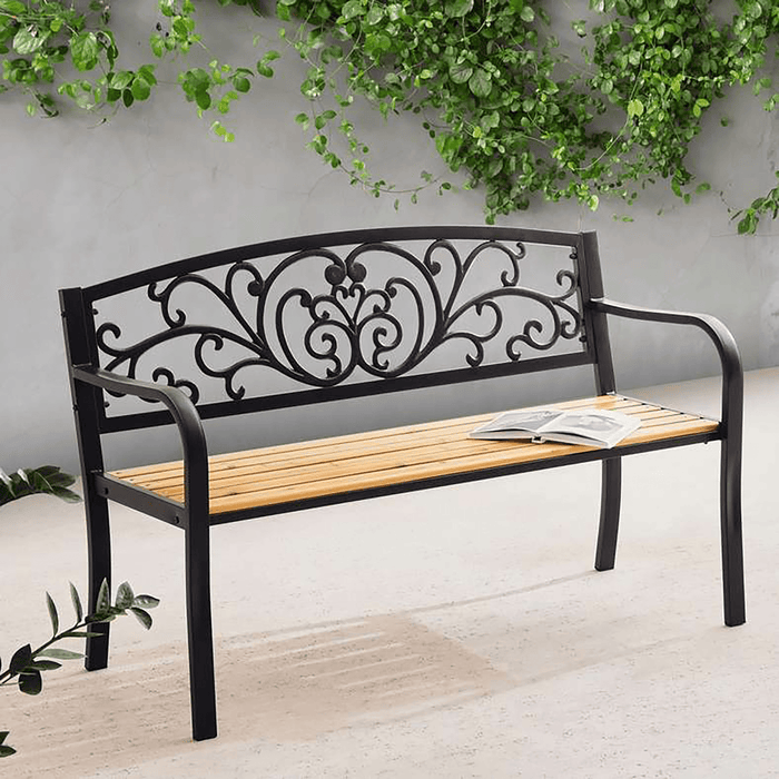 Cosita Outdoor 3-Seater Cast Iron Wooden Bench - Black
