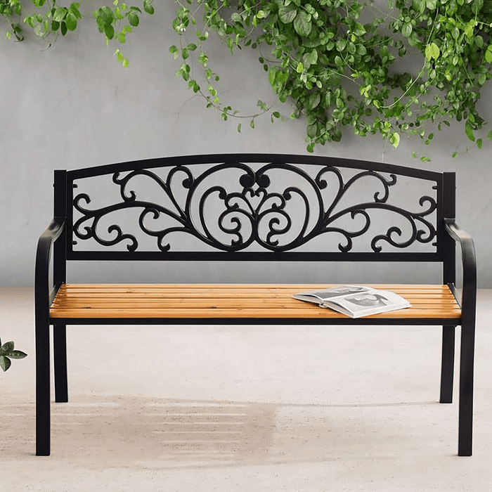 Cosita Outdoor 3-Seater Cast Iron Wooden Bench - Black