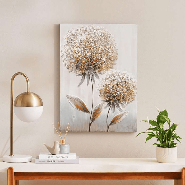 Dandelion Hand Painted Canvas Wall Art 70Cm- Gold Pan Home
