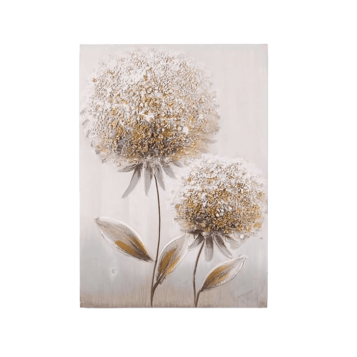 Dandelion Hand Painted Canvas Wall Art 70Cm- Gold Pan Home