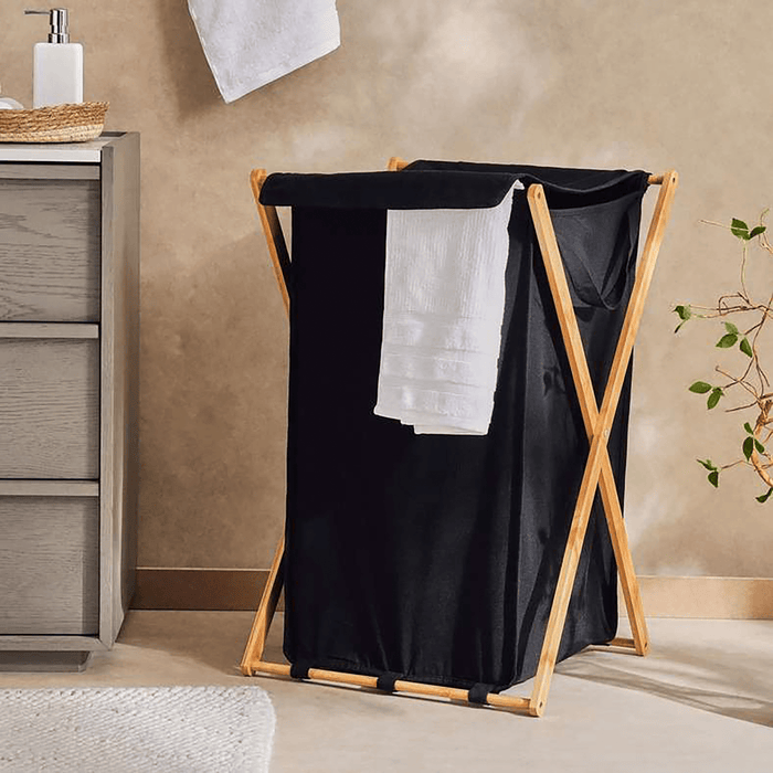 Dhafne Bamboo Frame Laundry Hamper 50X43X76cm - Black