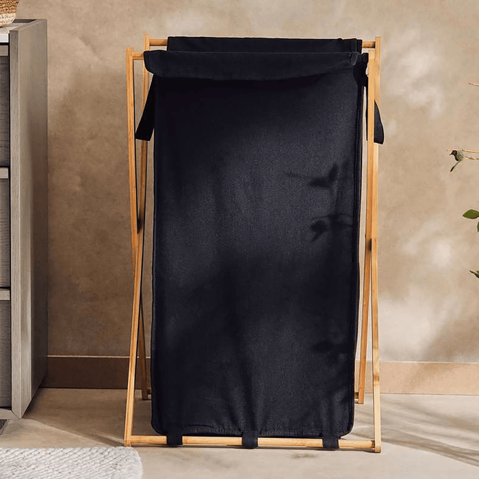 Dhafne Bamboo Frame Laundry Hamper 50X43X76cm - Black