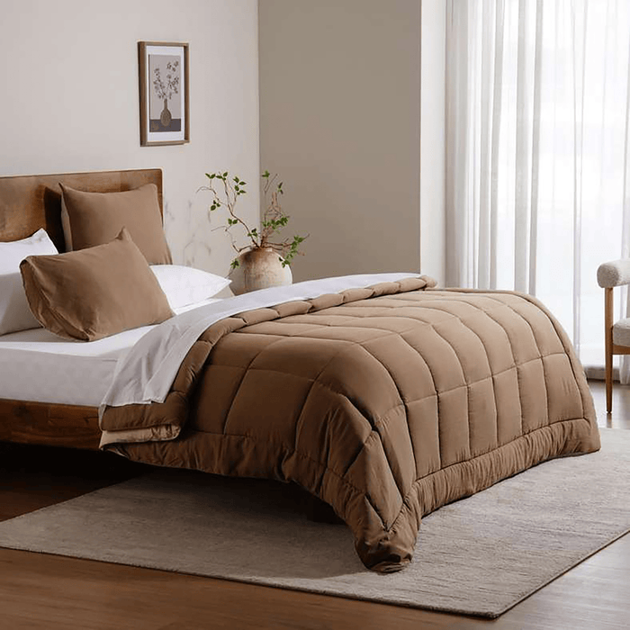 Down Alternative 2-Piece Reversible Comforter Set 150X220cm - Beige Brown