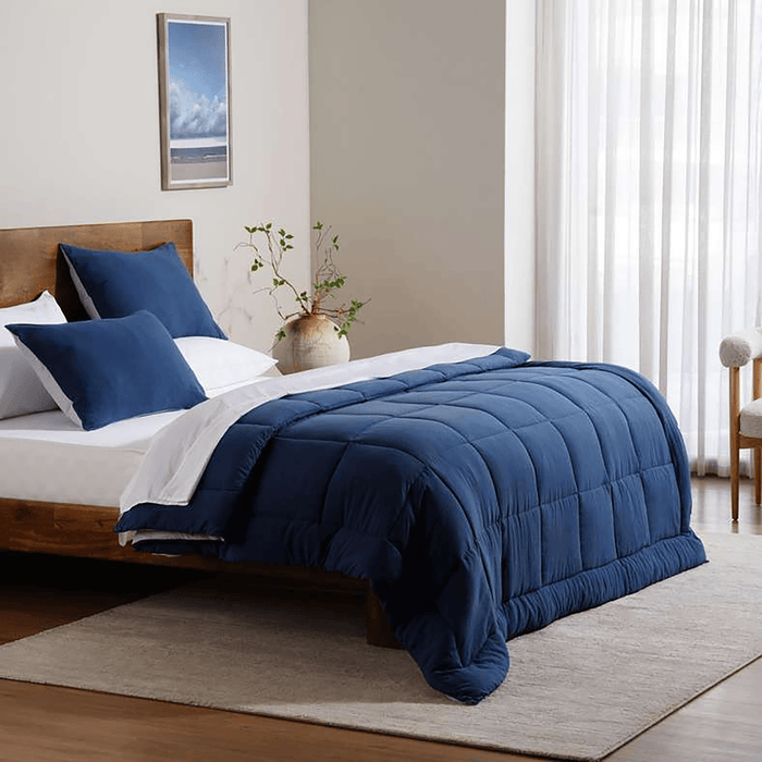 Down Alternative 3-Piece Reversible Comforter Set - Navy Grey