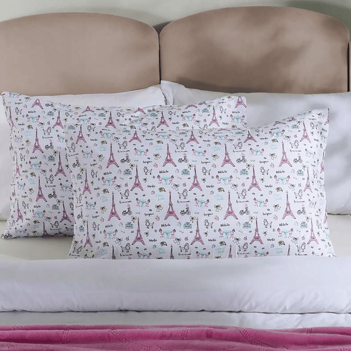 Eiffel Tower 2-Piece Pillow Case Set - Pink