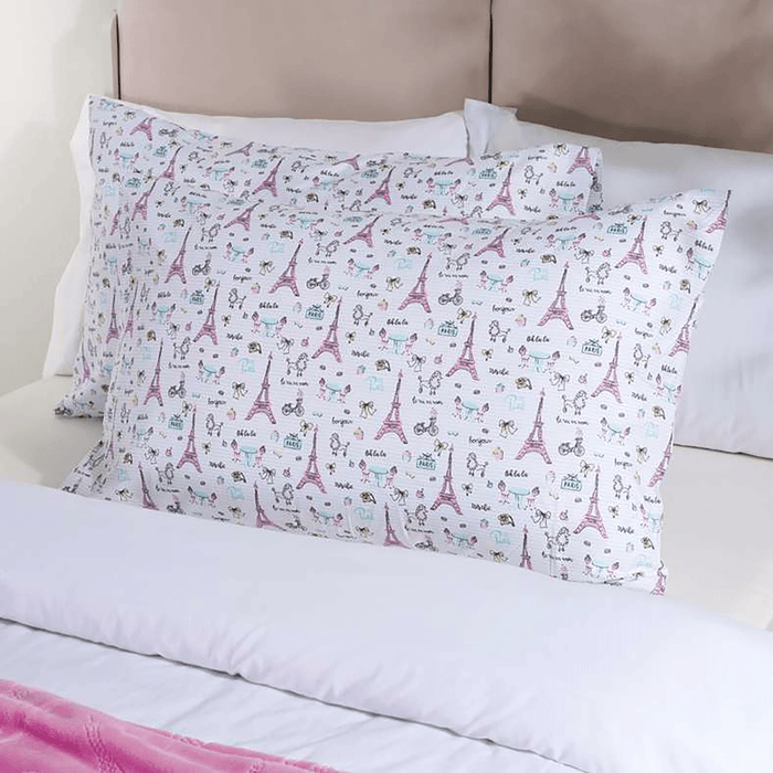 Eiffel Tower 2-Piece Pillow Case Set - Pink