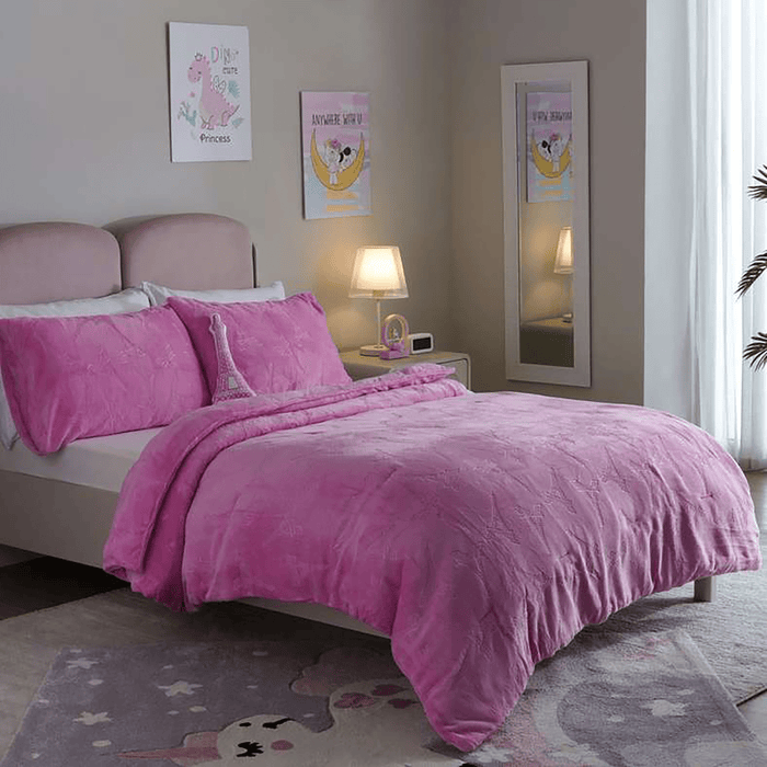 Eiffel Tower 3-Piece Toddler Comforter Set With Toy110X125cm - Pink