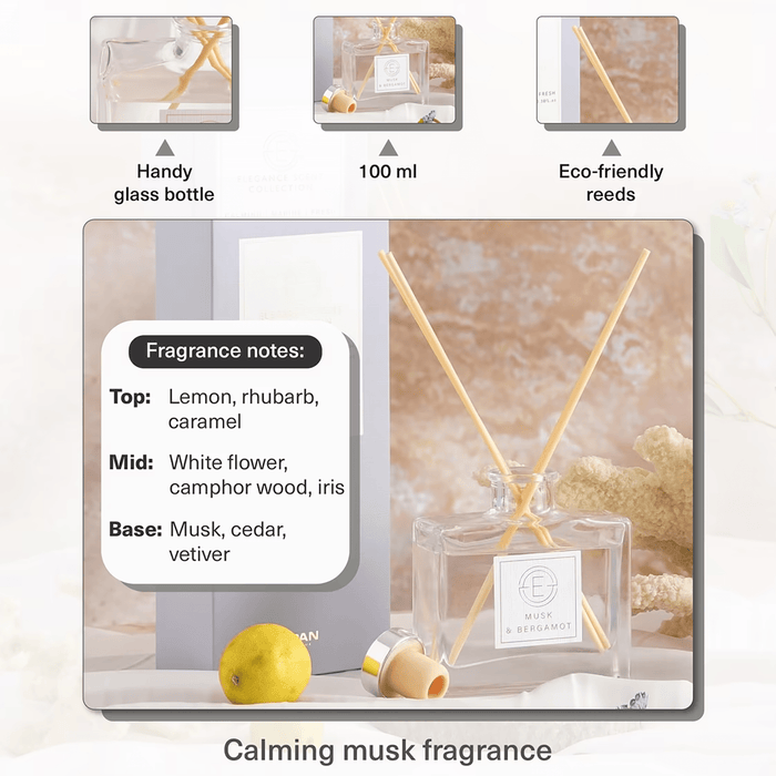 Elegance Musk Bergamot Reed Diffuser 100Ml - Blue