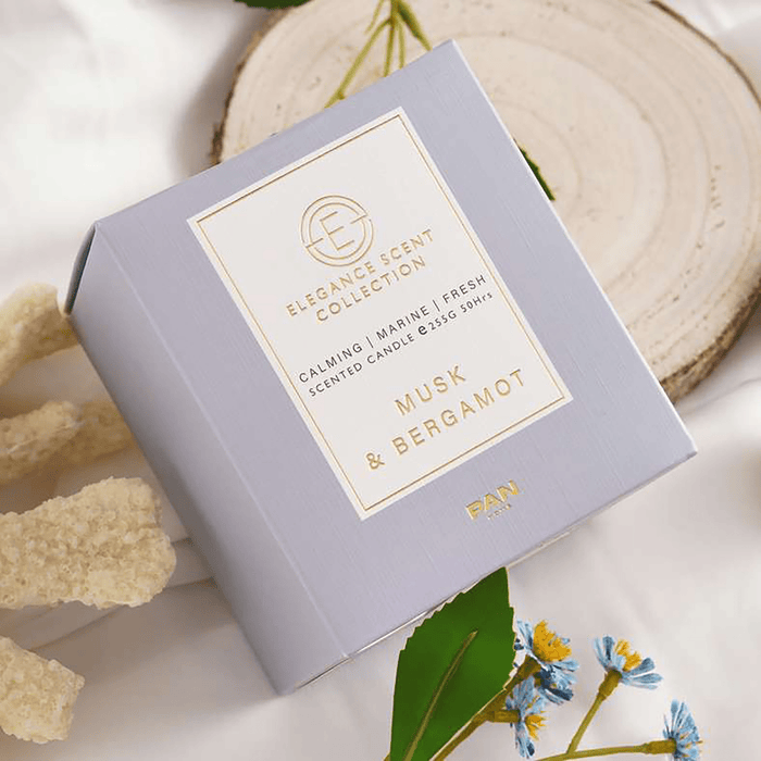 Elegance Musk Bergamot Scented Jar Candle 255Gm - Blue - 50Hrs