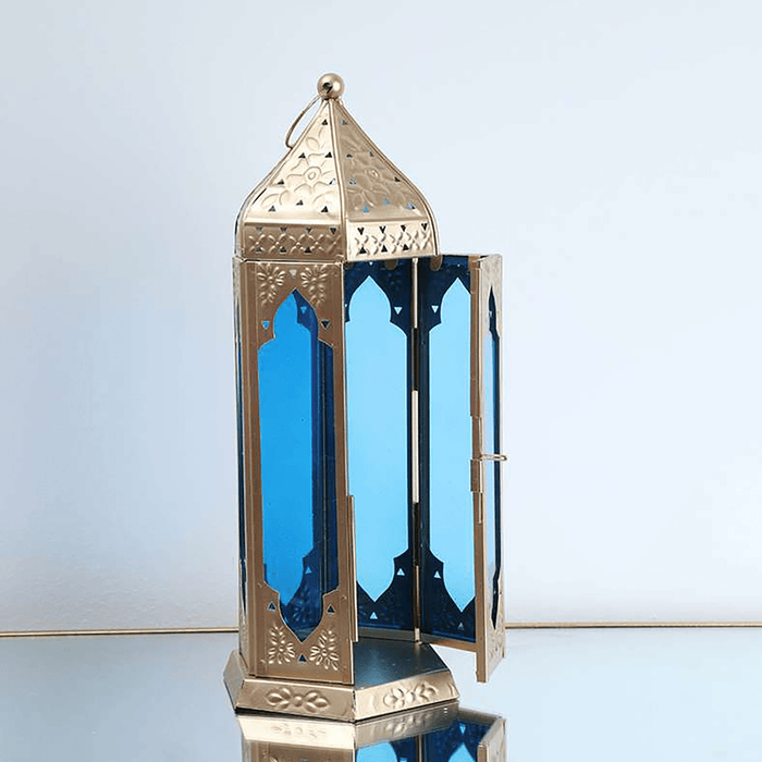 Esperanza Lantern Gold/Blue 15X13X36cm