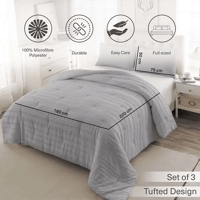 Essence 3-Piece Tufted Full Comforter Set 160X220cm - Grey