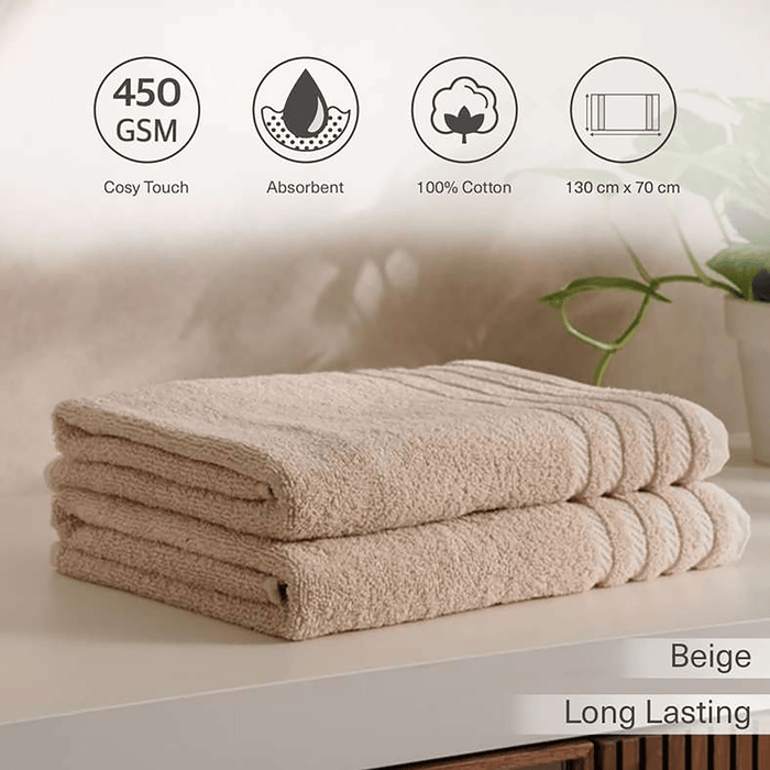 Essential 2 Pieces Bath Towel Set - Beige
