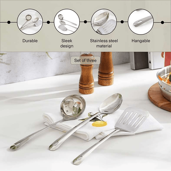 Essentials 3-Piece Kitchen Utensils Set - Chrome