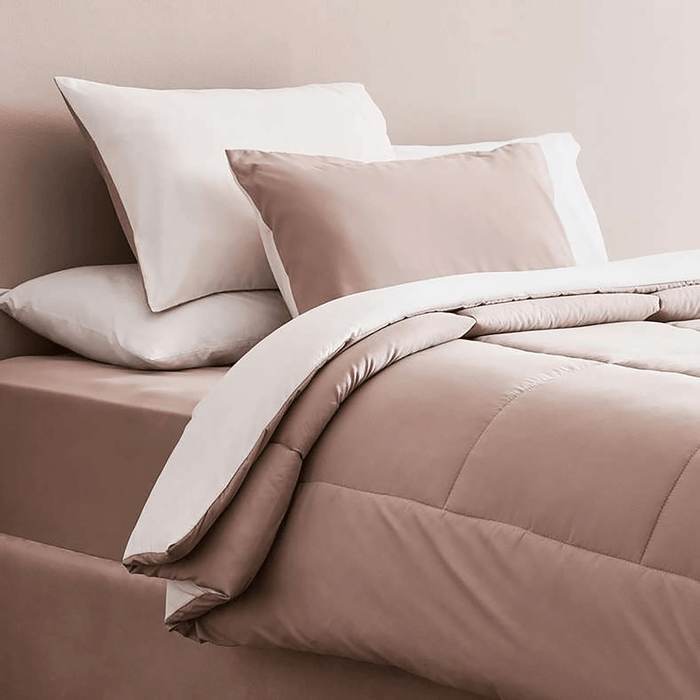 Everyday 3-Piece Reversible King Comforter Set 220X240cm - Dark Beige/Ivory Pan Home