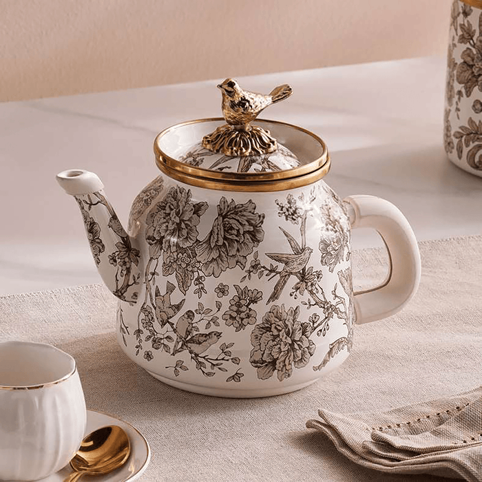 Florian Wren Tea Pot 1L -White & Brown