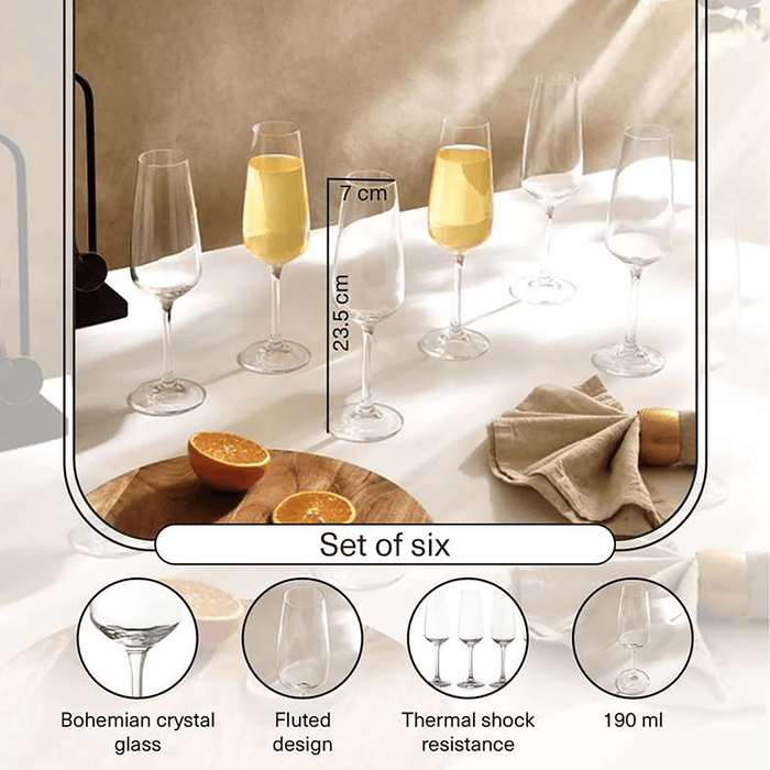 Giselle 6-Piece Flute Crystal Glass Set 190Ml - Clear