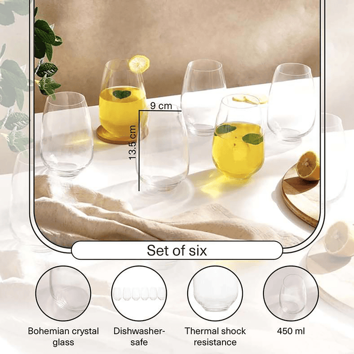 Giselle 6-Piece Highball Crystal Glass Set 450Ml -Clear